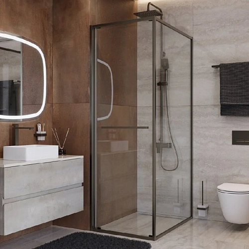 Душевой уголок CEZARES LUX-AH-FS-1-80/100-C-GM 80x100 см, профиль оружейная сталь, стекло прозрачное Душевой уголок CEZARES LUX-AH-FS-1-80/100-C-GM 80x100 см, профиль оружейная сталь, стекло прозрачное