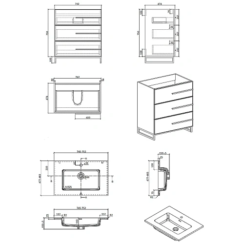 Тумба с раковиной Parly Spa Bella-T75 напольная 750x480x775 Тумба с раковиной Parly Spa Bella-T75 напольная 750x480x775