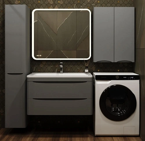 Тумба под раковину Style Line Бергамо мини 90 (2 ящ.) Люкс антискрейтч серый, PLUS подвесная СС-00002365 Тумба под раковину Style Line Бергамо мини 90 (2 ящ.) Люкс антискрейтч серый, PLUS подвесная СС-00002365