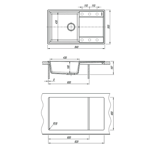 Кухонная мойка Lemark IMANDRA 840 врезная из кварцгранита, с крылом, серый шелк 9910035 Кухонная мойка Lemark IMANDRA 840 врезная из кварцгранита, с крылом, серый шелк 9910035
