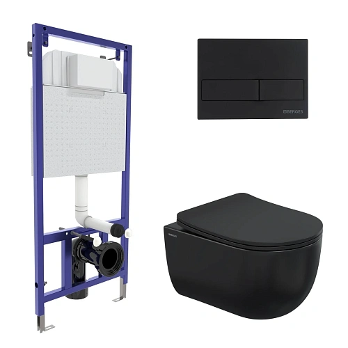 Комплект инсталляции BERGES NOVUM525, с клавишей смыва L5 soft touch черный, унитазом Ventas Black, микролифт, быстросъем 043324 Комплект инсталляции BERGES NOVUM525, с клавишей смыва L5 soft touch черный, унитазом Ventas Black, микролифт, быстросъем 043324