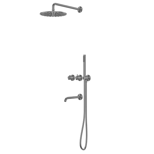 Душевая система ABBER Wasser Kreis 316 AF8150BGG скрытого монтажа с изливом, термостат, оружейная сталь брашированная Душевая система ABBER Wasser Kreis 316 AF8150BGG скрытого монтажа с изливом, термостат, оружейная сталь брашированная