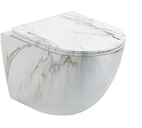 Унитаз подвесной CeramaLux 2213-K белый мрамор с крышкой микролифт Унитаз подвесной CeramaLux 2213-K белый мрамор с крышкой микролифт