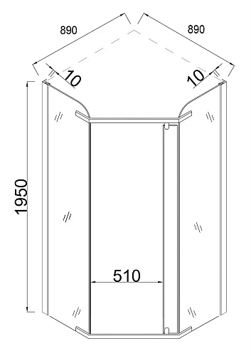 Душевой уголок Taliente 90x90x195см, пятиугольный, распашной, прозр.стекло 6мм, хром.профиль TA-09093-1CP Душевой уголок Taliente 90x90x195см, пятиугольный, распашной, прозр.стекло 6мм, хром.профиль TA-09093-1CP