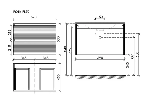 Тумба под раковину Sancos Folk FL70GS 690х445х500 Grey soft, подвесная Тумба под раковину Sancos Folk FL70GS 690х445х500 Grey soft, подвесная