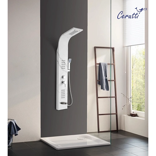 Душевая панель Ceruttispa VIRGINIA MW CT9982 из нержавеющей стали с форсунками, белый мрамор Душевая панель Ceruttispa VIRGINIA MW CT9982 из нержавеющей стали с форсунками, белый мрамор