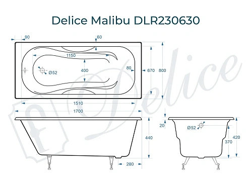 Ванна чугунная Delice Malibu 170х80 DLR230630 Ванна чугунная Delice Malibu 170х80 DLR230630