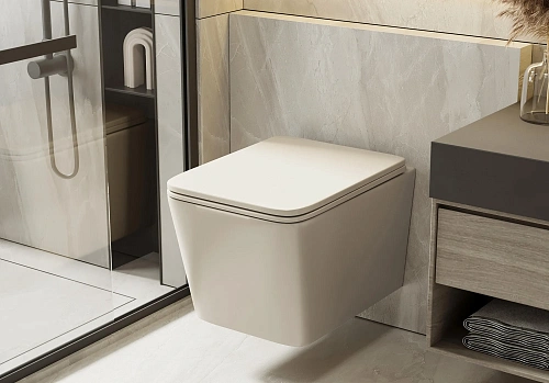 Унитаз подвесной ABBER Rechteck AC1201MBE светло-бежевый матовый, безободковый Унитаз подвесной ABBER Rechteck AC1201MBE светло-бежевый матовый, безободковый