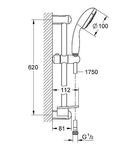 Душевой гарнитур GROHE NTemp 100 IV 28436002, душевая штанга 600 мм Душевой гарнитур GROHE NTemp 100 IV 28436002, душевая штанга 600 мм