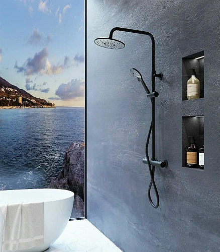 Душевая система Orange Thermo T02S3-912b c термостатом, черный матовый Душевая система Orange Thermo T02S3-912b c термостатом, черный матовый