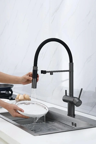 Смеситель для кухни Paulmark Gravity вороненая сталь Gr213888-GM Смеситель для кухни Paulmark Gravity вороненая сталь Gr213888-GM