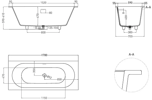 Ванна из искусственного камня Salini ORNELLA AXIS KIT 170x70 104723M S-Stone Ванна из искусственного камня Salini ORNELLA AXIS KIT 170x70 104723M S-Stone