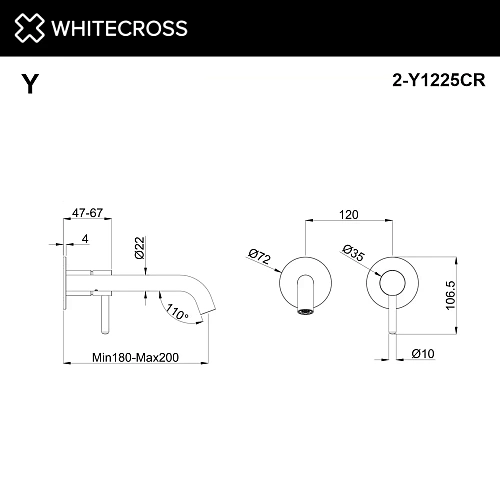 Смеситель для раковины WHITECROSS 2-Y1225CR скрытого монтажа, внешняя часть, хром Смеситель для раковины WHITECROSS 2-Y1225CR скрытого монтажа, внешняя часть, хром