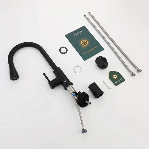 Смеситель для кухни Splenka S203.49.06 с выдвижным изливом, черный Смеситель для кухни Splenka S203.49.06 с выдвижным изливом, черный