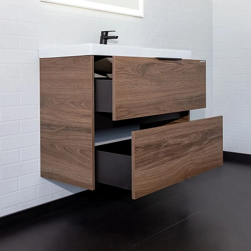 Тумба с раковиной Comforty Селенга-80 00-00021875 дуб темно-коричневый с раковиной CF19696BX-80 Тумба с раковиной Comforty Селенга-80 00-00021875 дуб темно-коричневый с раковиной CF19696BX-80
