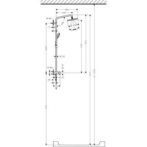 Душевая система hansgrohe Croma 220 Showerpipe Reno 27224000 Душевая система hansgrohe Croma 220 Showerpipe Reno 27224000