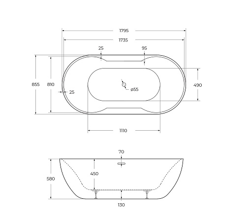 Ванна отдельностоящая BelBagno BB28 1795x855x580 акриловая Ванна отдельностоящая BelBagno BB28 1795x855x580 акриловая