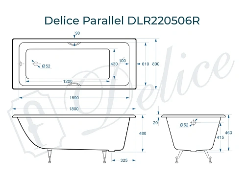 Ванна чугунная Delice Parallel 180х80 DLR220506RB с черными матовыми ручками Ванна чугунная Delice Parallel 180х80 DLR220506RB с черными матовыми ручками