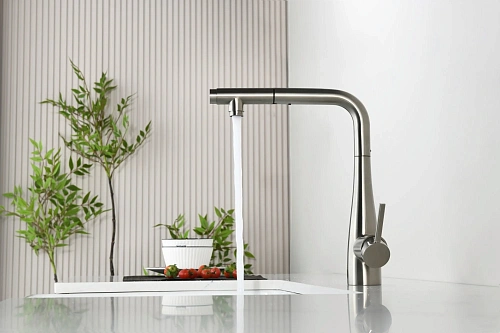 Смеситель для кухни AQUAme Cucina AQM9902BN с выдвижным изливом, никель шлифованный Смеситель для кухни AQUAme Cucina AQM9902BN с выдвижным изливом, никель шлифованный