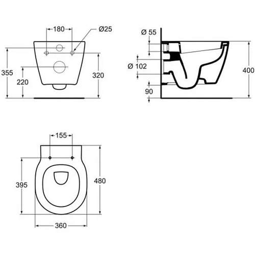 Унитаз подвесной Ideal Standard CONNECT SPACE E804601 с укороченной проекцией без сиденья Унитаз подвесной Ideal Standard CONNECT SPACE E804601 с укороченной проекцией без сиденья