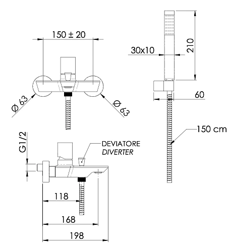 Смеситель для ванны Remer Edge EG502NO, черный матовый Смеситель для ванны Remer Edge EG502NO, черный матовый