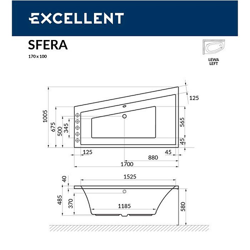 Акриловая ванна EXCELLENT Sfera 170x100 левая ULTRA бронза WAEX.SFL17.ULTRA.BR Акриловая ванна EXCELLENT Sfera 170x100 левая ULTRA бронза WAEX.SFL17.ULTRA.BR
