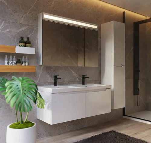 Зеркальный шкаф DREJA UNI, 120 см, 3 дверцы, 6 стеклянных полок, с LED-подсветкой и выключателем, бе 99.9013 Зеркальный шкаф DREJA UNI, 120 см, 3 дверцы, 6 стеклянных полок, с LED-подсветкой и выключателем, бе 99.9013