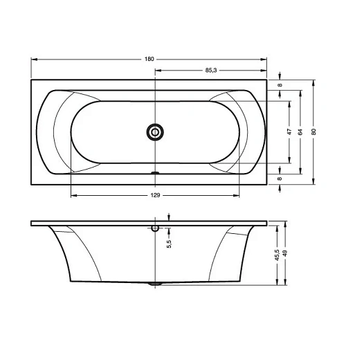 Акриловая ванна Riho Lima BB4600500000000 180x80 Акриловая ванна Riho Lima BB4600500000000 180x80