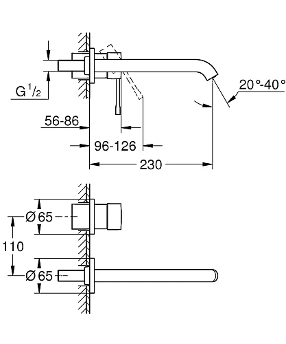 Смеситель для раковины GROHE Essence+ на 2 отверстия (вынос 230 мм), хром (19967001) внешняя часть Смеситель для раковины GROHE Essence+ на 2 отверстия (вынос 230 мм), хром (19967001) внешняя часть