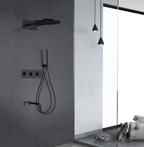 Душевая система ABBER Wasser Kreis AF8150B скрытого монтажа с изливом, термостат, черная матовая Душевая система ABBER Wasser Kreis AF8150B скрытого монтажа с изливом, термостат, черная матовая