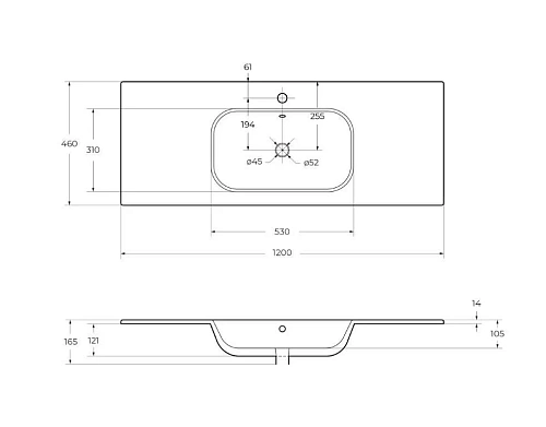 Раковина CEZARES CZR-NAT-120-LVB белый 1200x460 керамика Раковина CEZARES CZR-NAT-120-LVB белый 1200x460 керамика