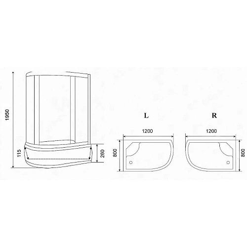 Душевой уголок Parly ZFM1201R с поддоном 120х80х195 Душевой уголок Parly ZFM1201R с поддоном 120х80х195