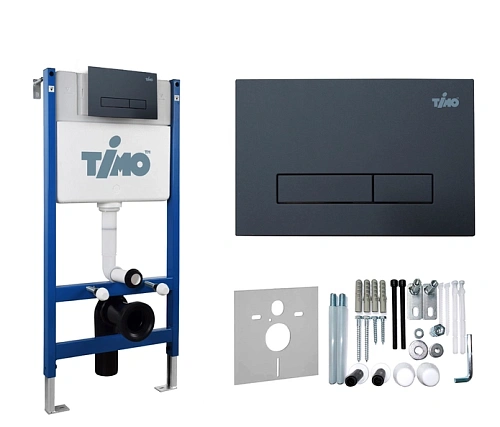 Комплект унитаза Timo SOLI TWC-01+FP-003MB+TK-303MB черный с инсталляцией, клавишей смыва INARI черная матовая с шумоизоляцией и креплениями Комплект унитаза Timo SOLI TWC-01+FP-003MB+TK-303MB черный с инсталляцией, клавишей смыва INARI черная матовая с шумоизоляцией и креплениями