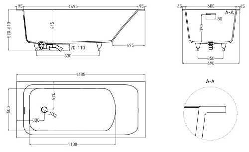 Ванна из искусственного камня Salini ORLANDA KIT 170х70 102121M S-Stone Ванна из искусственного камня Salini ORLANDA KIT 170х70 102121M S-Stone