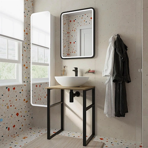 Комплект мебели DIWO Элиста 60 светлое дерево, с раковиной Moduo 55 Leaf подвесная, в стиле лофт (га 554691 Комплект мебели DIWO Элиста 60 светлое дерево, с раковиной Moduo 55 Leaf подвесная, в стиле лофт (га 554691