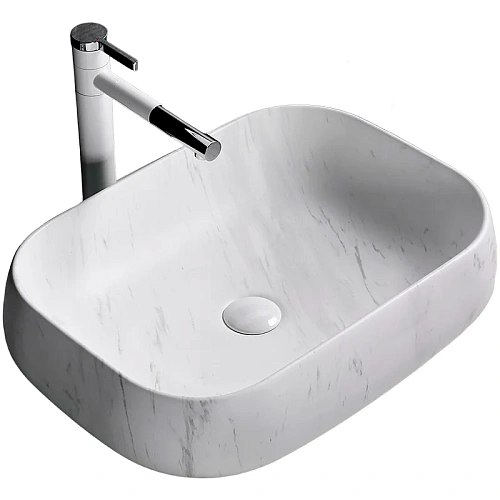 Раковина Ceruttispa CR0086 MMW1 565х400х145 накладная, мрамор матовый белый, прямоугольная Раковина Ceruttispa CR0086 MMW1 565х400х145 накладная, мрамор матовый белый, прямоугольная