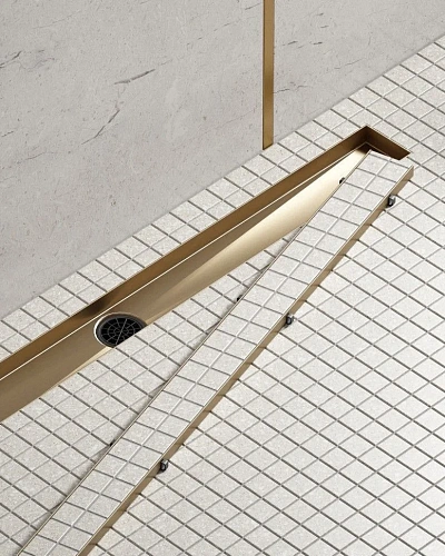 Душевой лоток Timo Drain System 700 с двусторонней панелью "plate" под плитку, Золото матовое Душевой лоток Timo Drain System 700 с двусторонней панелью "plate" под плитку, Золото матовое