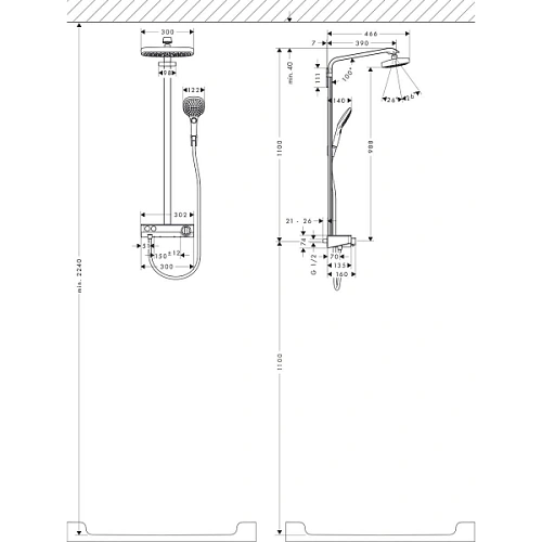 Душевая система hansgrohe Raindance Select E 300 2jet Showerpipe с термостатом, хром 27126000 Душевая система hansgrohe Raindance Select E 300 2jet Showerpipe с термостатом, хром 27126000