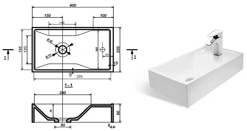 Раковина Эстет Мини ФР-00000787 400х220 накладная Раковина Эстет Мини ФР-00000787 400х220 накладная