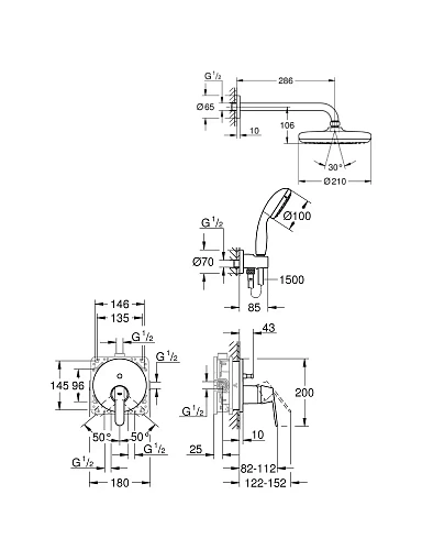 Душевая система GROHE Get с верхним душем Vitalio Start 210, хром (25220001) Душевая система GROHE Get с верхним душем Vitalio Start 210, хром (25220001)