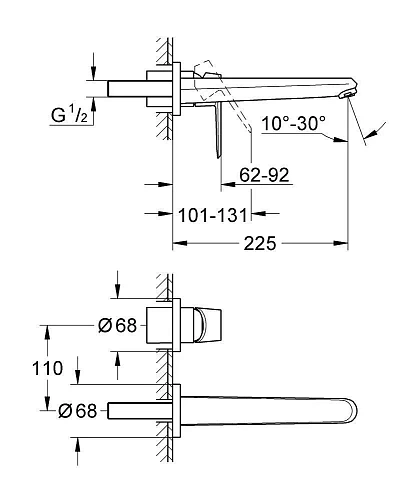Смеситель для раковины GROHE Eurodisc Cosmopolitan (вынос 230 мм), хром (19974002) внешняя часть Смеситель для раковины GROHE Eurodisc Cosmopolitan (вынос 230 мм), хром (19974002) внешняя часть