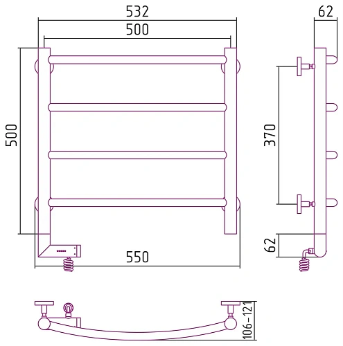 Полотенцесушитель электрический Сунержа Галант 2.0 500х500 МЭМ левый 00-5200-5050 Без покрытия Полотенцесушитель электрический Сунержа Галант 2.0 500х500 МЭМ левый 00-5200-5050 Без покрытия