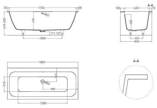 Ванна из искусственного камня Salini ORLANDA AXIS 180x80 103212M S-Sense Ванна из искусственного камня Salini ORLANDA AXIS 180x80 103212M S-Sense