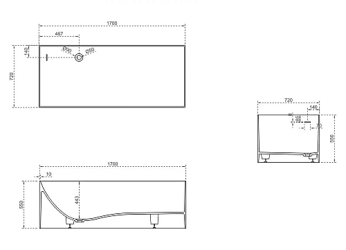 Ванна отдельностоящая ABBER AS9640-1.7 170x72 универсальная, белая матовая, искусственный камень Ванна отдельностоящая ABBER AS9640-1.7 170x72 универсальная, белая матовая, искусственный камень