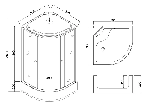 Душевая кабина Taliente 90x90x215см, четверть круга, тонированное стекло TA-9091G Душевая кабина Taliente 90x90x215см, четверть круга, тонированное стекло TA-9091G