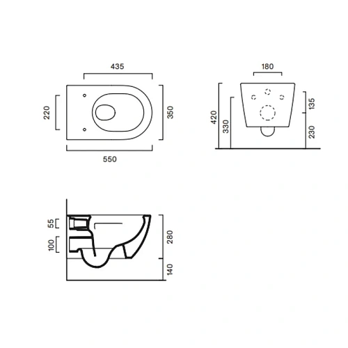 Унитаз подвесной Catalano Sfera 0511550021 55x35, безободковый, белый матовый Унитаз подвесной Catalano Sfera 0511550021 55x35, безободковый, белый матовый