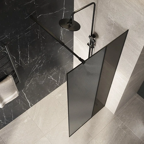 Душевая перегородка Niagara Nova NG-481-90FBLACK (90х200) черный матовый, стекло рифленое/тонированное Душевая перегородка Niagara Nova NG-481-90FBLACK (90х200) черный матовый, стекло рифленое/тонированное