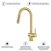 Смеситель для кухни Splenka S204.49.03 с выдвижным изливом, золотой сатин Смеситель для кухни Splenka S204.49.03 с выдвижным изливом, золотой сатин