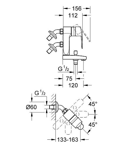 Смеситель для ванны GROHE Eurostyle C, хром (23302000) вертикальный Смеситель для ванны GROHE Eurostyle C, хром (23302000) вертикальный