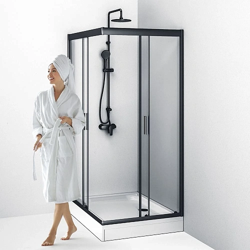 Душевой уголок AM.PM Gem W90G-404-120290-BT Twin Slide 120x90, профиль черный матовый, стекло прозрачное Душевой уголок AM.PM Gem W90G-404-120290-BT Twin Slide 120x90, профиль черный матовый, стекло прозрачное